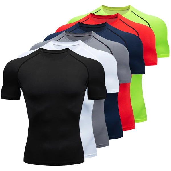 Camisetas de compresión para hombre,  manga corta para gimnasio, entrenamiento, Fitness, correr, ropa deportiva de verano